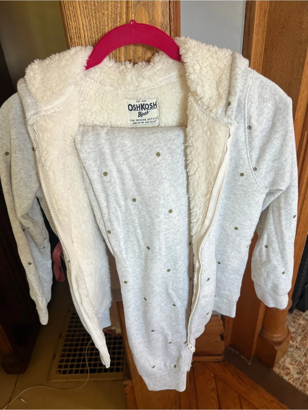 OshKosh B'gosh Cream Heather Zip Hoodie and matching sweat pants joggers